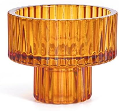 Ribbed Glass Candle Holder (Amber)