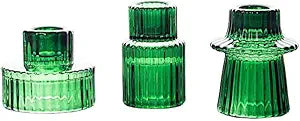 Ribbed Glass Candle Holder (Green)