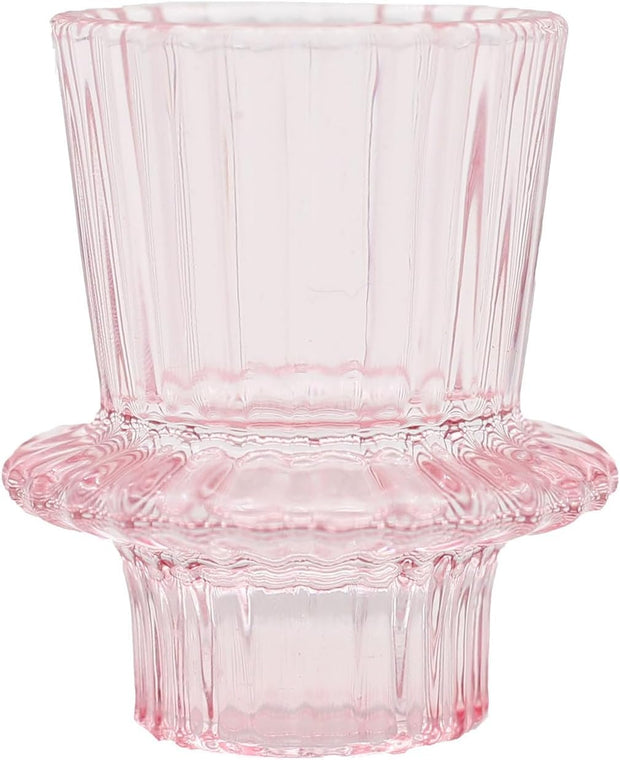 Ribbed Glass Candle Holder (Pink)