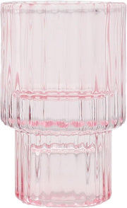 Ribbed Glass Candle Holder (Pink)