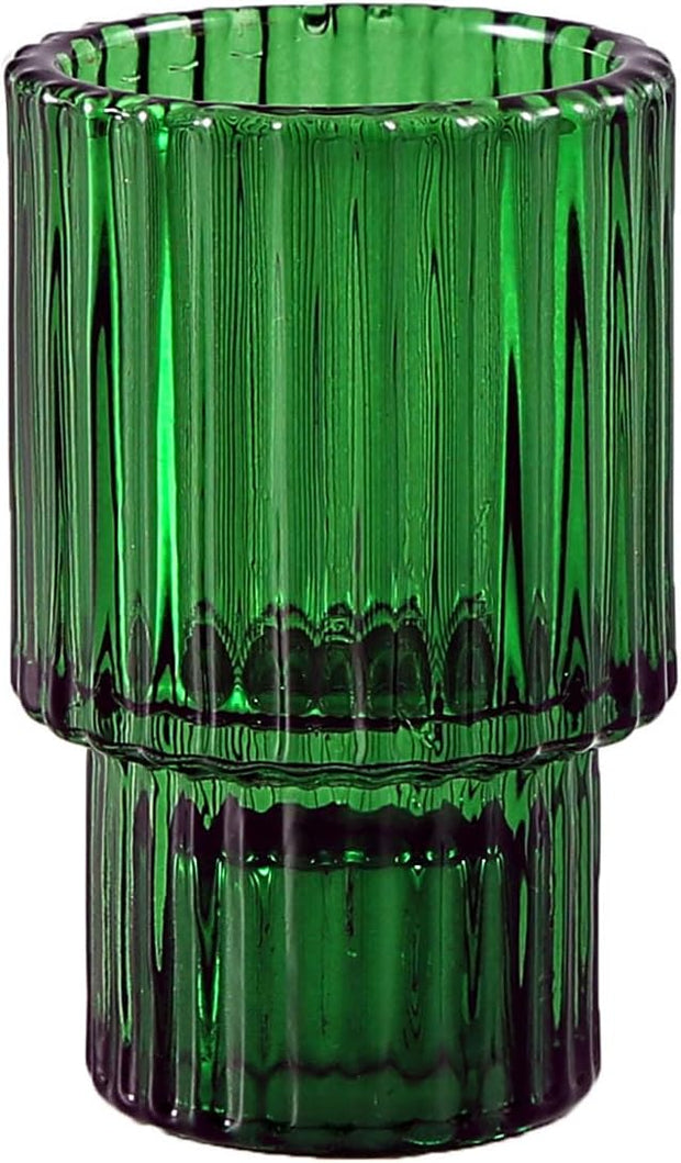 Ribbed Glass Candle Holder (Green)