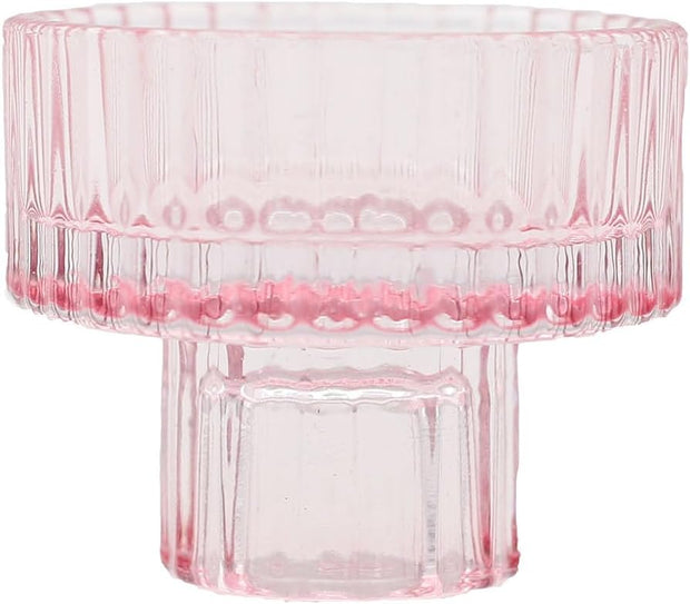 Ribbed Glass Candle Holder (Pink)