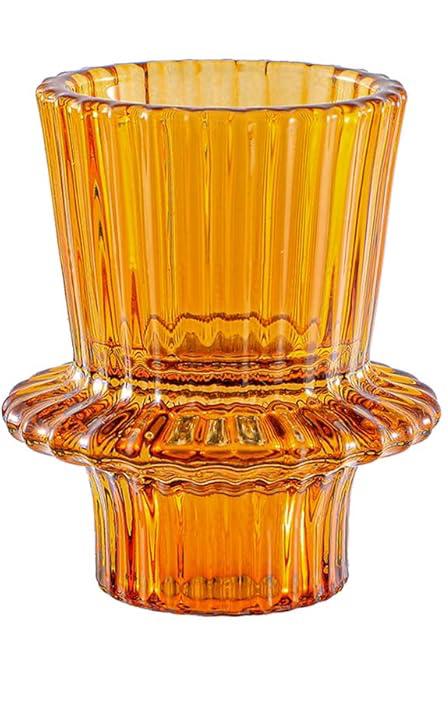 Ribbed Glass Candle Holder (Amber)