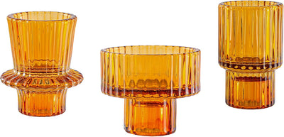 Ribbed Glass Candle Holder (Amber)