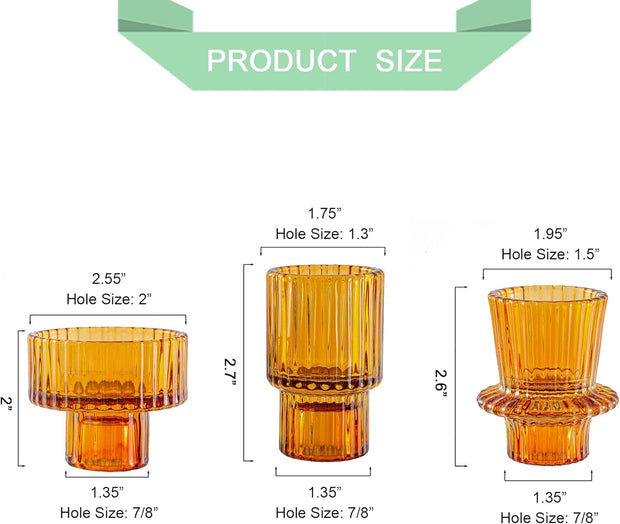 Ribbed Glass Candle Holder (Amber)