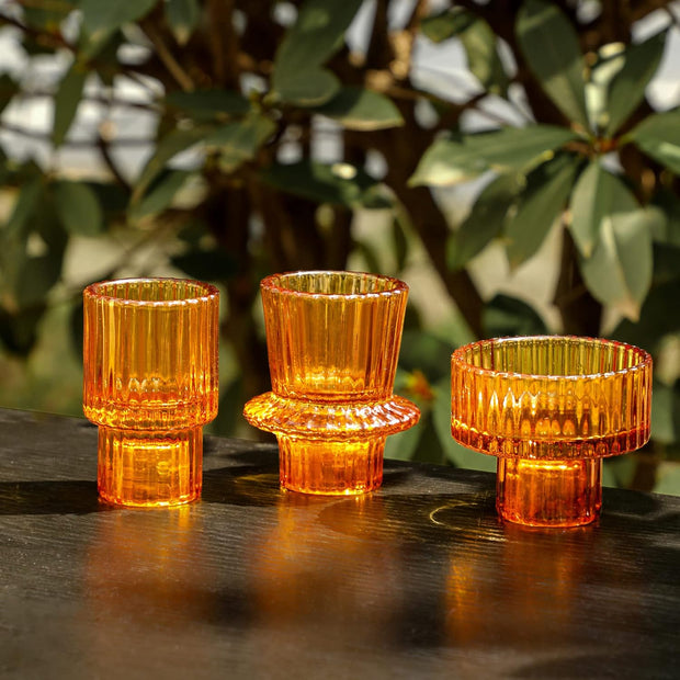 Ribbed Glass Candle Holder (Amber)