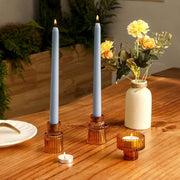 Ribbed Glass Candle Holder (Amber)